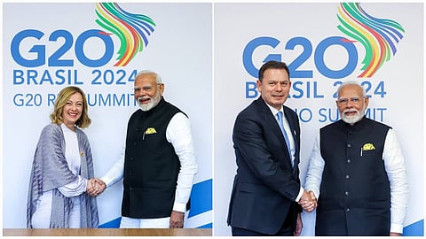 PM Modi with Italian counterpart Giorgia Meloni and Portuguese PM Luís Montenegro