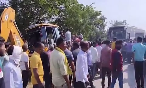 Bus overturned in Gondia district on Friday afternoon
