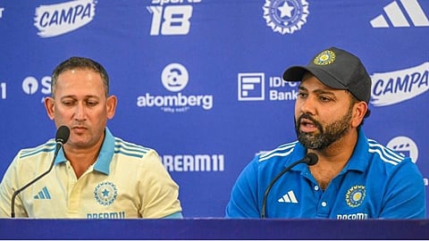 Chief selector Ajith Agarker and Captain Rohit Sarma