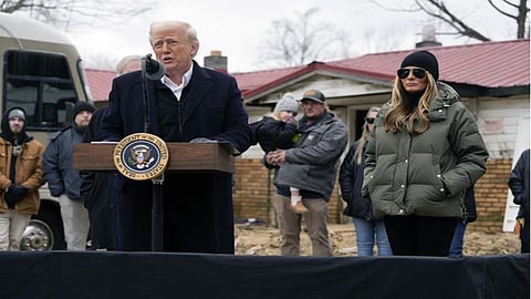 US President Donald Trump surveys disaster zones in California
