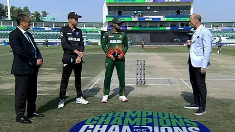 New Zealand captain Mitchell Santner won the toss and elected to field against Bangladesh in their Group A match of the Champions Trophy here on Monday.