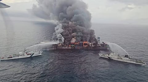 Fire, explosions persist aboard cargo ship off Kerala coast; Salvage ops underway