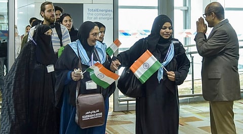 Indian nationals who were evacuated from Iran under Operation Sindhu arrive at Delhi airport.