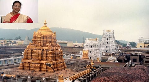 President Droupadi Murmu offered prayers at Lord Venkateswara Swamy temple here in Tirumala on Friday.