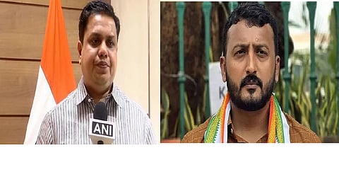 Kerala assembly Speaker A N Shamseer (L) and expelled Congress legislator Rahul Mamkootathil (R)