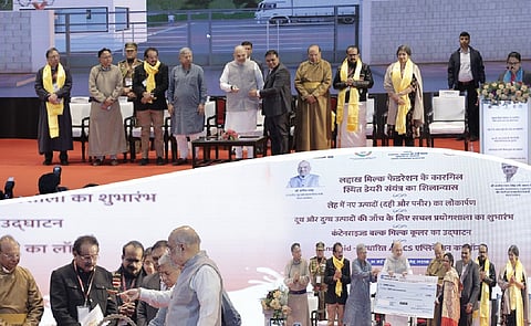 Union Home & Cooperation Mini. Amit Shah laid the foundation stone and inaugurated various dairy infrastructure and cooperative initiatives in Ladakh