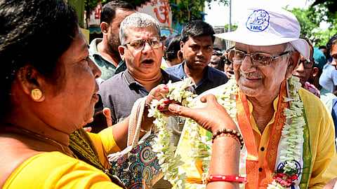 Sobhandeb Chattopadhyay campaigns for the Ballygunge Assembly constituency ahead of the state Assembly elections, in Kolkata, West Bengal, Saturday, April 4, 2026.