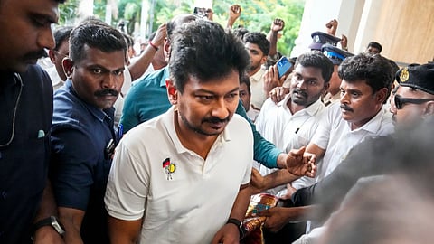 DMK leader Udhayanidhi Stalin during a meeting of the party's newly elected MLAs-designate at Anna Arivalayam, the party headquarters, in Chennai, Thursday, May 7, 2026.