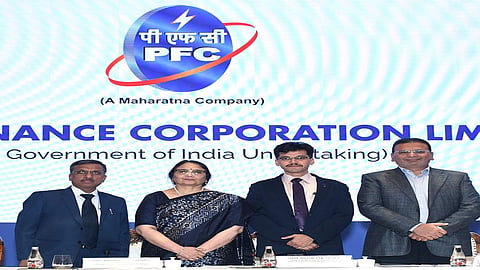 (L-R) Mr. Rajesh Kumar Agarwal, Director (Finance), Ms. Parminder Chopra, CMD, Mr. Shashank Misra, Director (Government Nominee), and Dr. Sudhir Mehta, Independent Director, at PFC’s Q4 FY’26 results announcement press conference in Mumbai today.