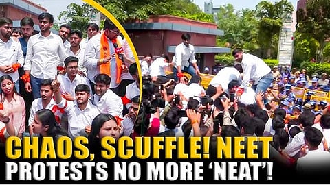 ABVP workers protest outside NTA office in Delhi