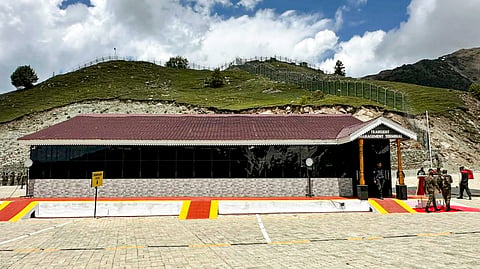 View of the newly inaugurated Transit Management Terminal at the Shaurya Gatha complex near Sadhna Pass in the Shamshabari range along the Line of Control, in Tangdhar area of Kupwara district, Jammu and Kashmir, Thursday, May 14, 2026.
