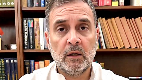 In this screengrab from a video posted on May 16, 2026, Leader of Opposition in the Lok Sabha Rahul Gandhi speaks via a video message on the recent cancellation of NEET-UG 2026 over a suspected paper leak.