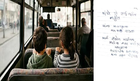 Woman flees with paramour; leaves two kids in bus, note with grandfather's contact