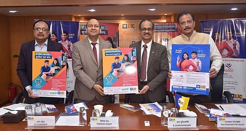 (L-R) Shri R. Chander, MD, Shri Dinesh Pant, MD, Shri R. Doraiswamy, CEO & MD and Shri Ratnakar Patnaik, MD at the launch of LIC’s New Jeevan Sathi plans