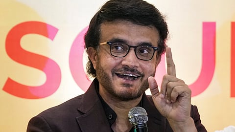 Former cricketer Sourav Ganguly speaks during a promotional event, in Kolkata, Tuesday, Feb. 17, 2026.