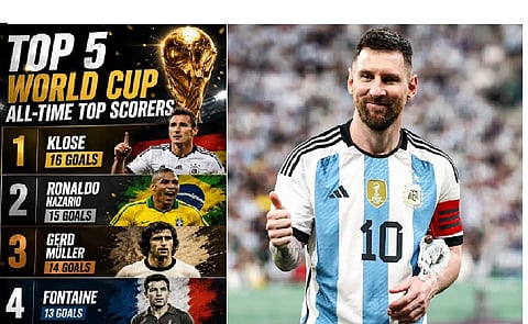 Lionel Messi ties Klose's World Cup goals record with his first hat trick as Argentina tops Algeria