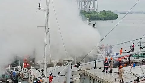 A major fire gutted a section of a cargo barge docked for maintenance at a private shipyard in Vypeen here on Monday, officials said.