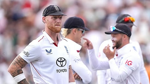 Ben Stokes acknowledges the crowd as England leave the field for tea, minutes after the captain’s retirement was announced.