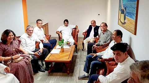Congress general secretary (Organisation) KC Venugopal chairs an organisational meeting with party leaders, in Panaji, Goa on July 4, 2026.