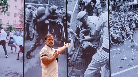 Leader of Opposition in the Lok Sabha Rahul Gandhi addresses a press conference, at AICC headquarters, in New Delhi, Wednesday, July 22, 2026.