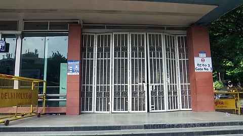 One of the Delhi Metro station entry points closed during student protest days.