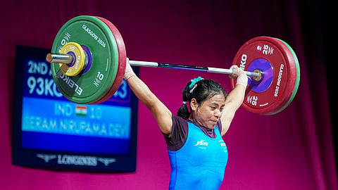Nirupama Devi Seram competes in the 63kg weightlifting final at the 23rd Commonwealth Games, in Glasgow, Scotland, Tuesday, July 28, 2026.