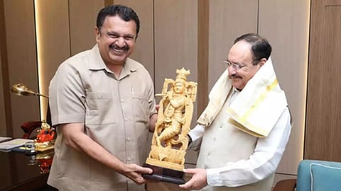 Kerala Health Minister K Muraleedharan visits Union Health Minister J P Nadda in New Delhi.