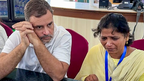 In this image posted on Aug. 1, 2026, LoP in the Lok Sabha Rahul Gandhi meets family members and relatives of NEET victims during his visit to Chennai.