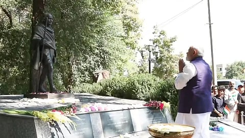 PM Modi pays tribute to Mahatma Gandhi in Kyrgyzstan