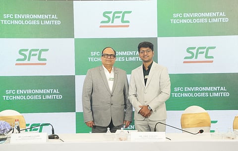 (L-R) Mr. Sandeep Asolkar, CMD and Mr. Amit Sawant, CFO at their IPO Launch of SFC Environmental Technologies Limited in Mumbai.