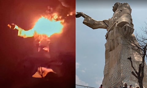 Cristo Pescador de Chiapas queda en cenizas tras impacto de rayo