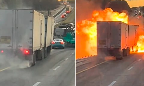 Queda en video momento exacto de choque e incendio de tráiler en la de Occidente