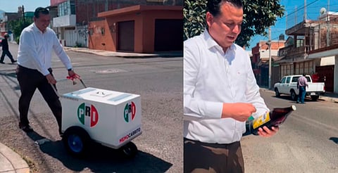 Viralizan video de Memo Valencia repartiendo caguamas a trabajadores de la construcción