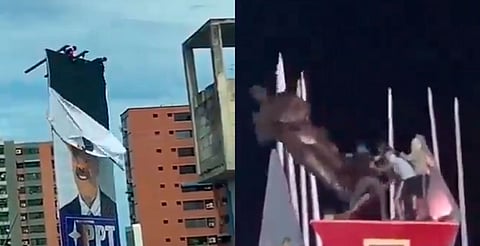 Venezolanos derriban estatuas y espectaculares de Maduro tras su triunfo