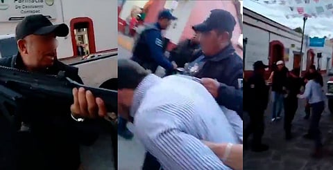 Policías de Contepec golpean y apuntan con arma larga a hijo de exalcalde; PRI exige su liberación