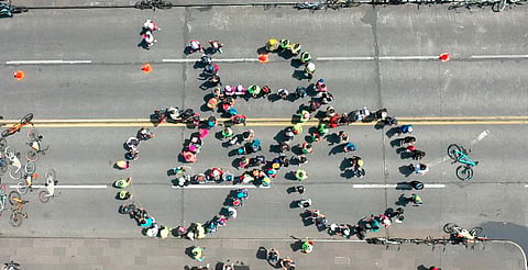 Morelia celebra el Día Mundial de la Bicicleta con Bici Monumental Humana