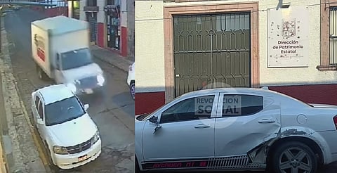 Camioneta choca auto estacionado en el centro de Morelia y se da a la fuga