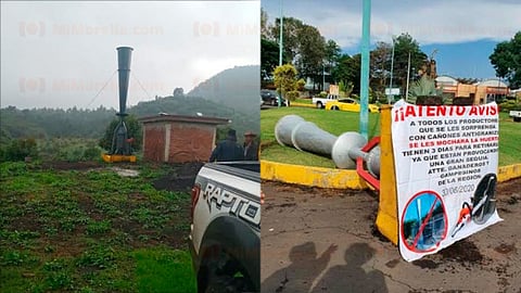 Colocaron mantas en las que advirtieron a los productores que usan cañones antigranizo
(Foto: RED 113)