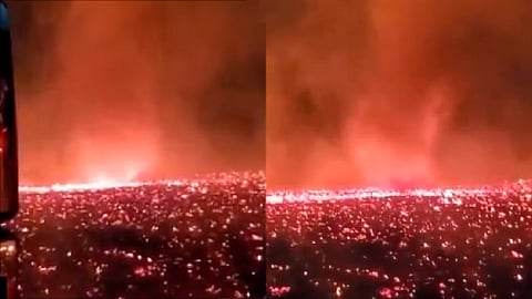 Un tornado de fuego se forma cuando el aire está seco y no hay tormentas en la zona (Foto Twitter: @picazomario)