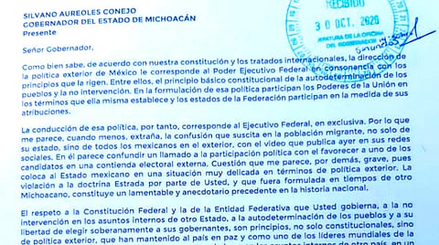 Fue entregado el oficio número 100 de la Secretaría de Gobernación dirigido al gobernador constitucional del estado de Michoacán (Foto: especial)