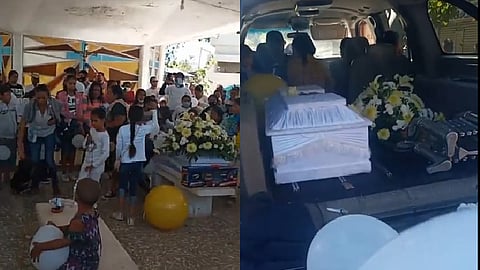 Entre globos blancos el pequeño fue despedido (Foto FB: captura de video: Reyna Sánchez)