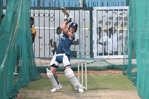 England captain Ben Stokes at the nets ahead of the Hyderabad Test