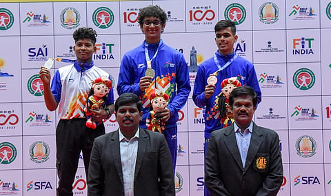 (Representative Image) Tiruchy district Collector M Pradeep Kumar distributes medals to winners of Mallakhamb games in Khelo India Youth games in Tiruchy