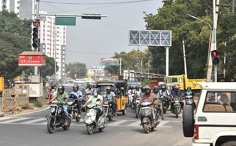 Traffic signals at the Sanganoor Road junction in Coimbatore.