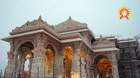 Construction work at the Ram temple is underway in Ayodhya on Monday.
