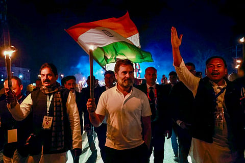 Congress leader Rahul Gandhi during the Bharat Jodo Nyay Yatra, at Sekmai village in Imphal, Manipur on January, 14
