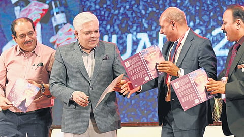 Justice Devan Ramachandran, Health Secretary Mohammed Hanish, president of Indian Academy of Paediactrics (IAP) Dr G V Basavaraj and Dr Sadanand Kamath share a moment at the inauguration of Pedicon, the annual summit of IAP