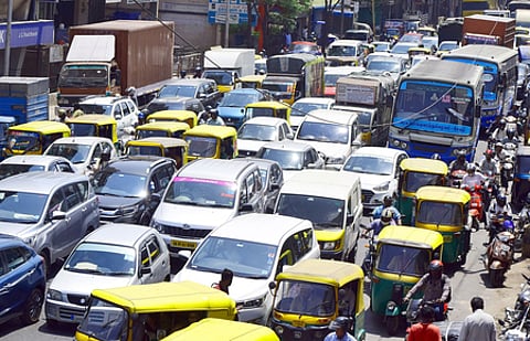 People were stuck in traffic for hours near JC Road in Bengaluru.