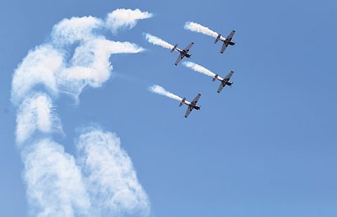 Mark Jefferies jets fly high on Thursday during Asia’s largest civil
aviation event, ‘Wings India 2024’, in Hyderabad; Vinay Madapu