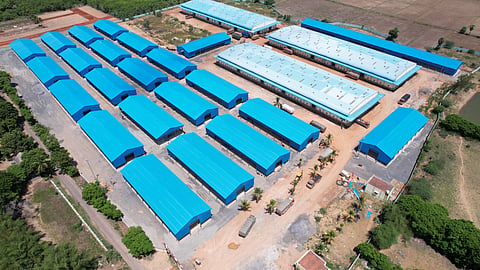 The semi-covered paddy warehouse at Edamanal in Mayiladuthurai district.
